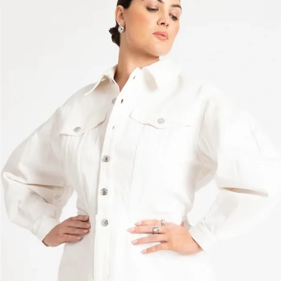 Eloquii women’s dress Sz 18 Oversized Denim Midi white baddie - Picture 3 of 12